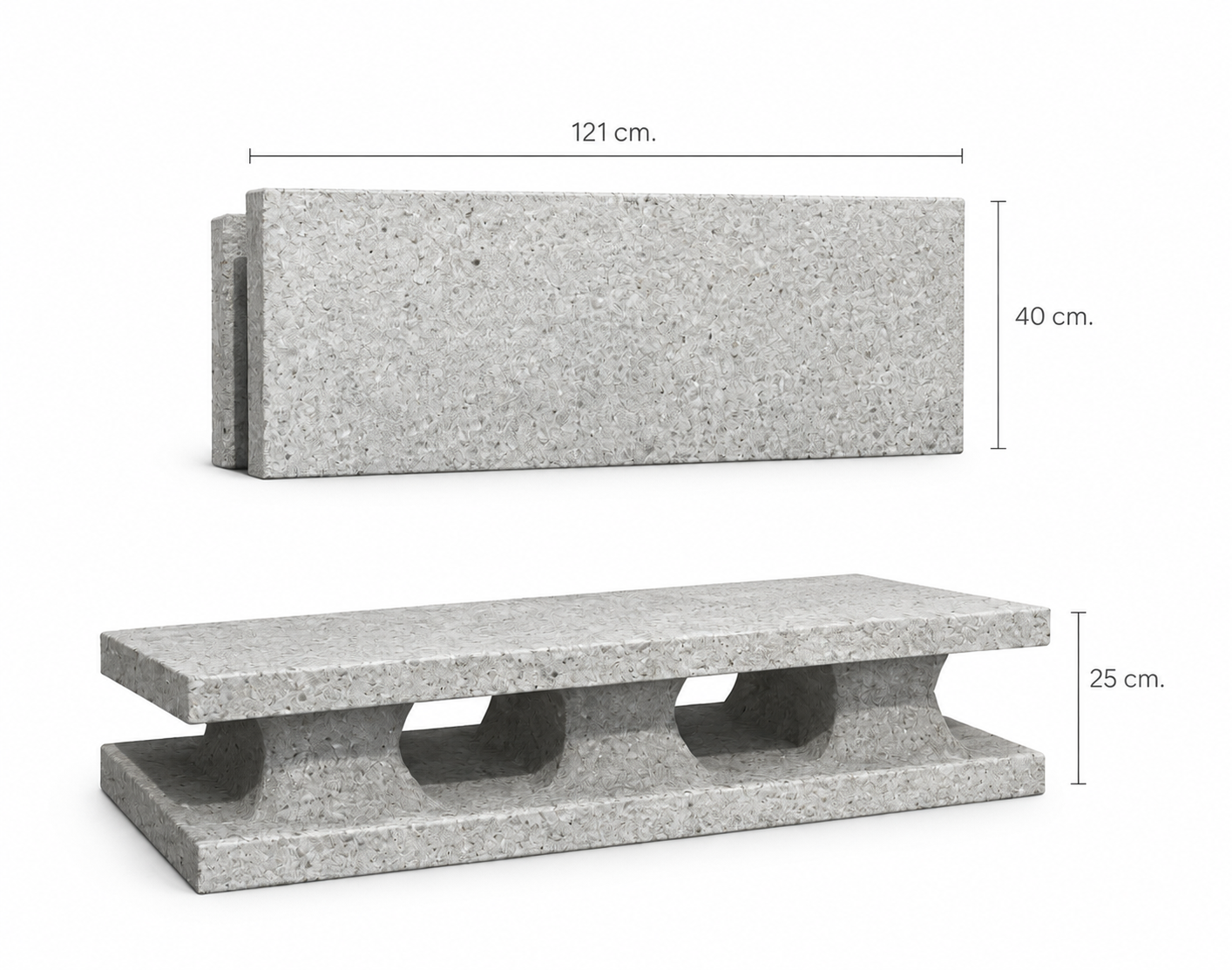 Pieza Thermowall PS: 121 cm de largo, 40 cm de alto y 25 cm de espesor